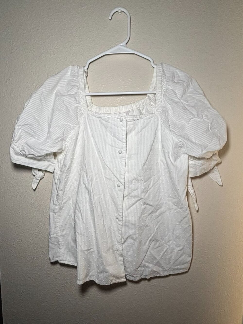 Women's Sz XS White Swiss Dot Puff Sleeve Peasant Blouse Boho Cottagecore - Picture 2 of 10